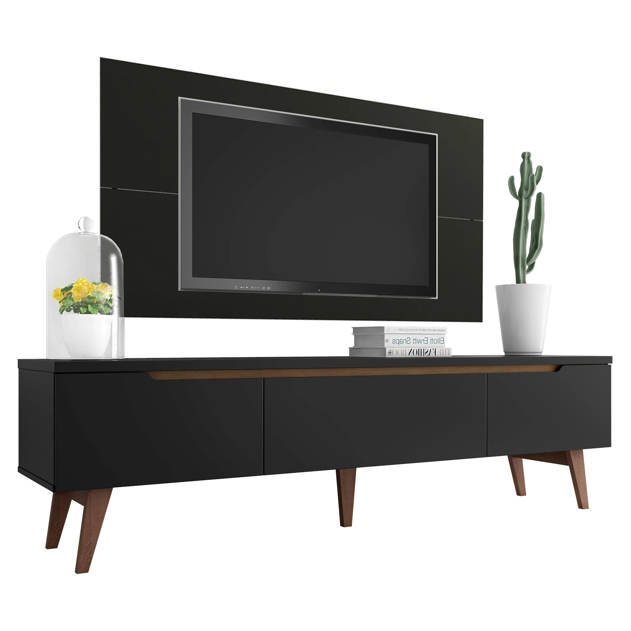 Rack Madesa Reims con Panel para TV hasta 55 Pulgadas 2 Puetas y 1 Cajón Negro - Image 3