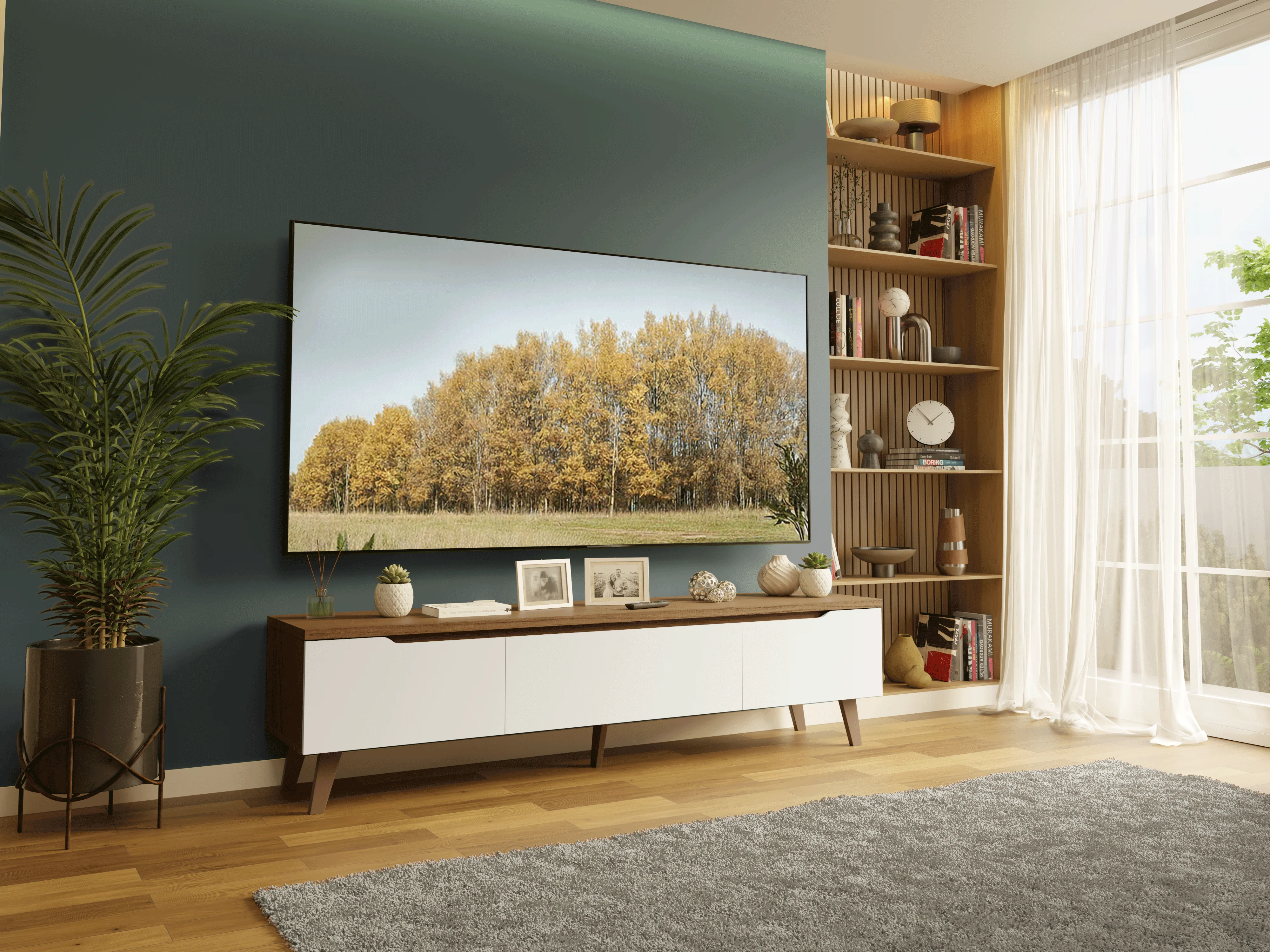 Rack para TV de hasta 80 Pulgadas 180 cm 2 Puertas 1 Cajón Marrón/Blanco Nilo Madesa - Image 10