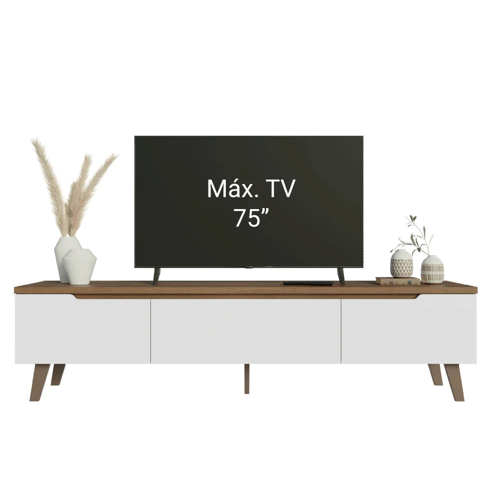 Rack para TV de hasta 80 Pulgadas 180 cm 2 Puertas 1 Cajón Marrón/Blanco Nilo Madesa - Image 5