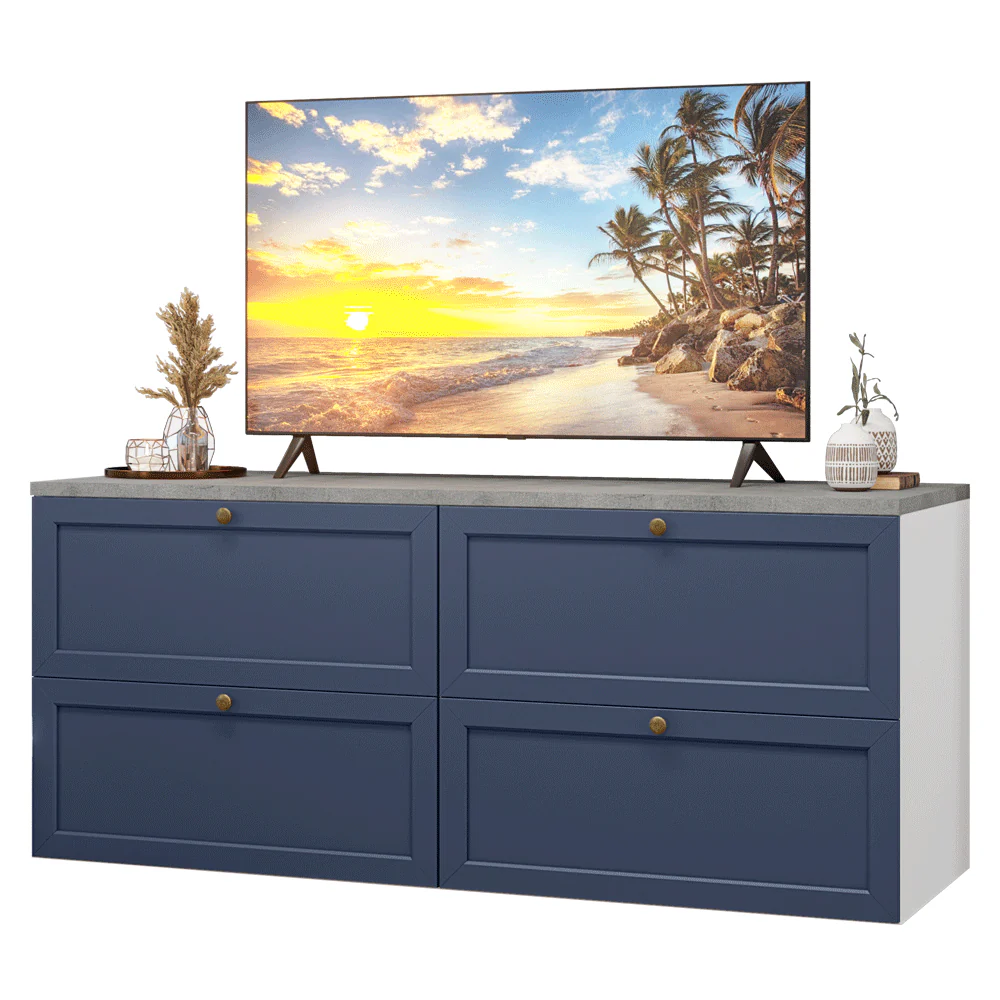 Rack para TV hasta 70 pulgadas, 160cm, 4 cajones, Blanco/Azul Vik 04 - Image 3