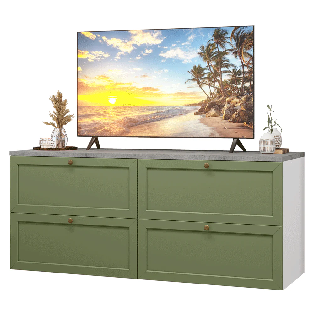 Rack para TV hasta 70 pulgadas, 160cm, 4 cajones, Blanco/Verde Vik 04 - Image 3