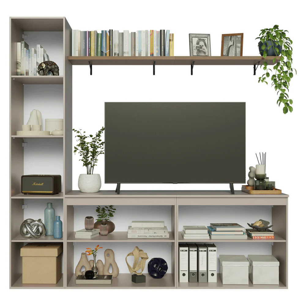 Rack para TV hasta 70 pulgadas flotante + repisa de 200 cm, Crema Nice 01 - Image 9