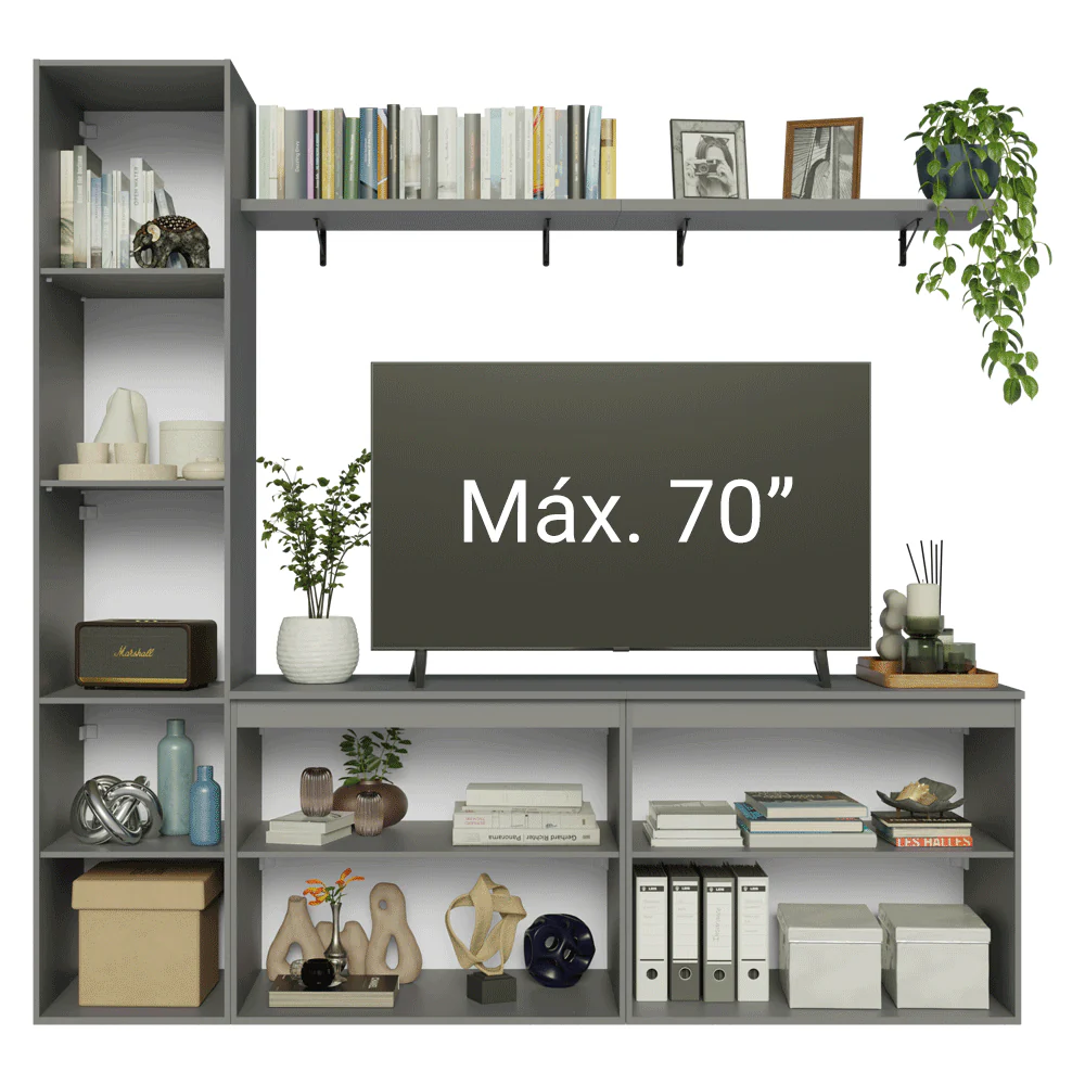 Rack para TV hasta 70 pulgadas flotante + repisa de 200cm, Gris Nice 01 - Image 4