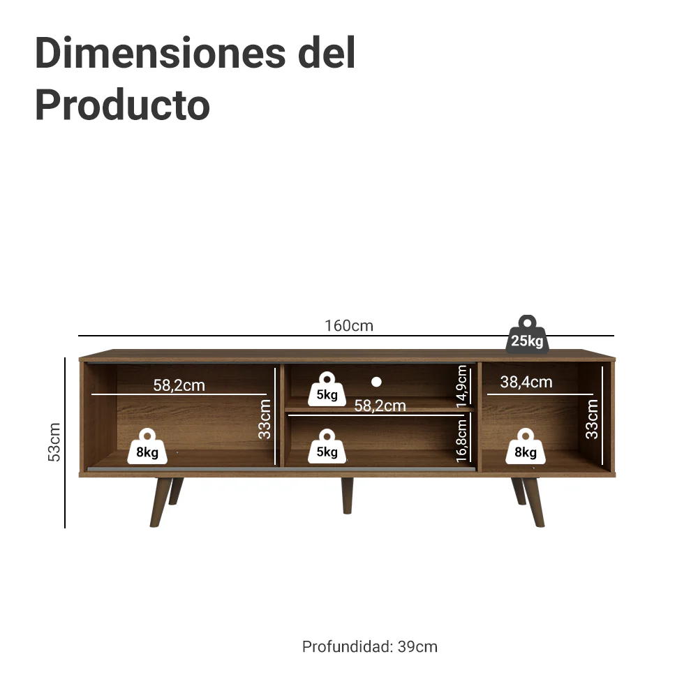 Rack para TV hasta 80 pulgadas, 160 cm de ancho, con patas Marrón/Blanco/Marrón, Torino - Image 2