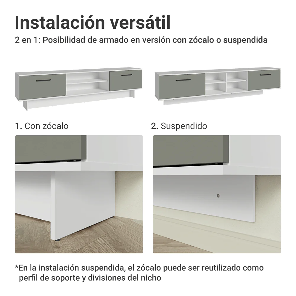 Rack para TV hasta 80 Pulgadas 218 cm 2 Puertas Blanco/Gris Agata Madesa - Image 6