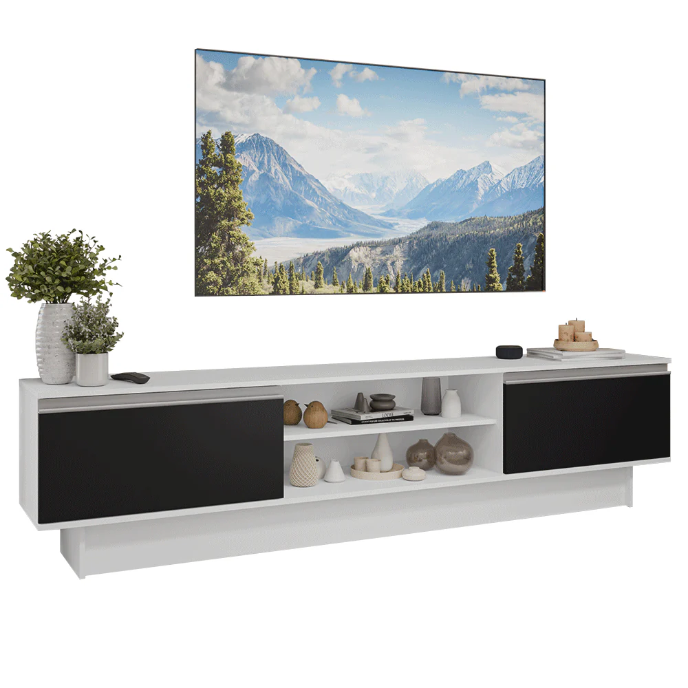 Rack para TV hasta 80 Pulgadas 218 cm 2 Puertas Blanco/Negro Glamy Madesa - Image 3