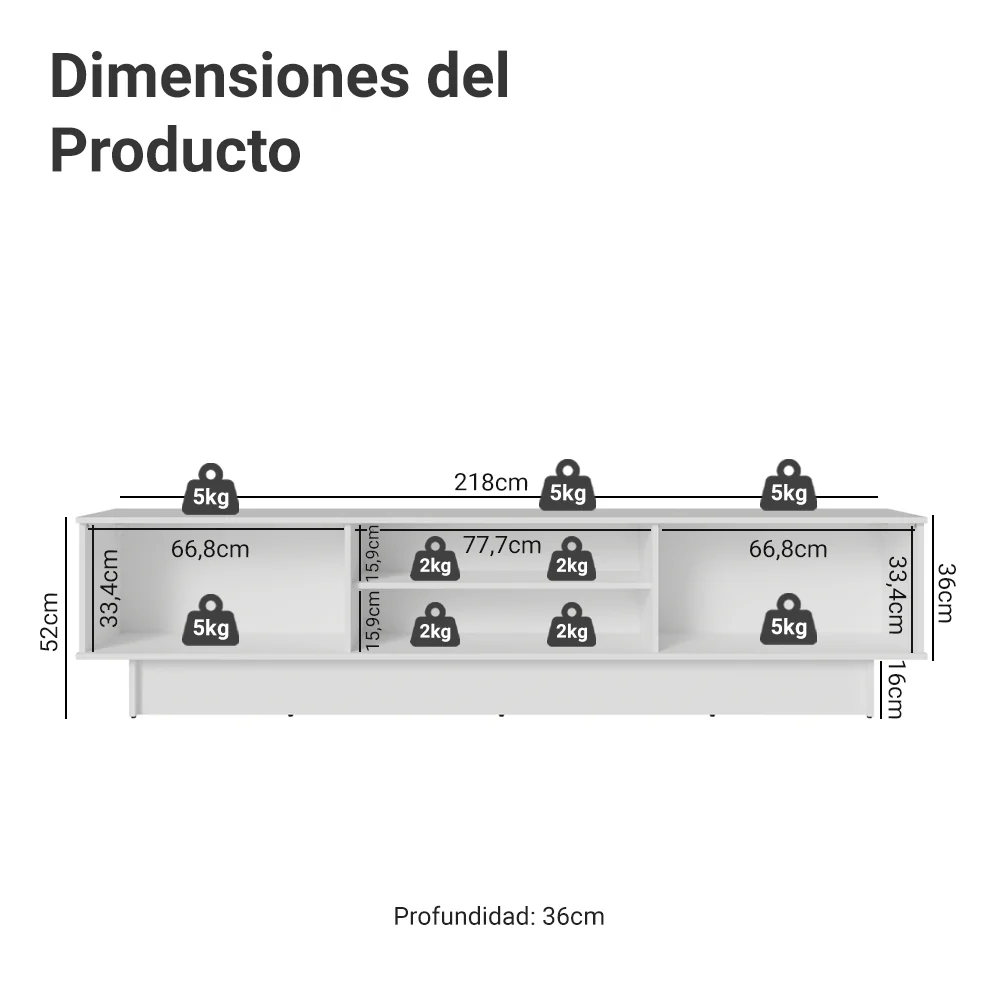 Rack para TV hasta 80 Pulgadas 218 cm 2 Puertas Blanco Vik Madesa - Image 2