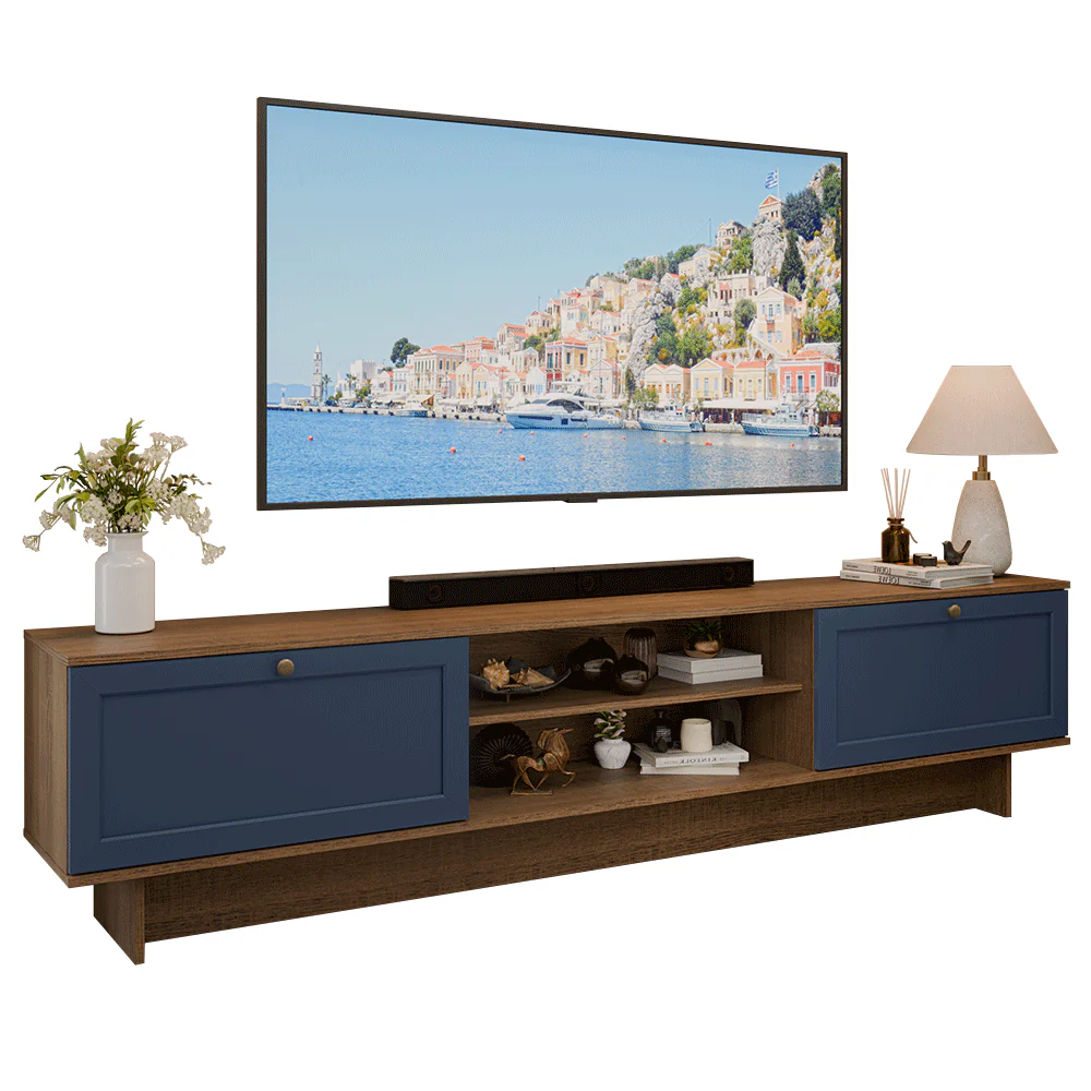 Rack para TV hasta 80 Pulgadas 218 cm 2 Puertas Marrón/Azul Vik Madesa - Image 3
