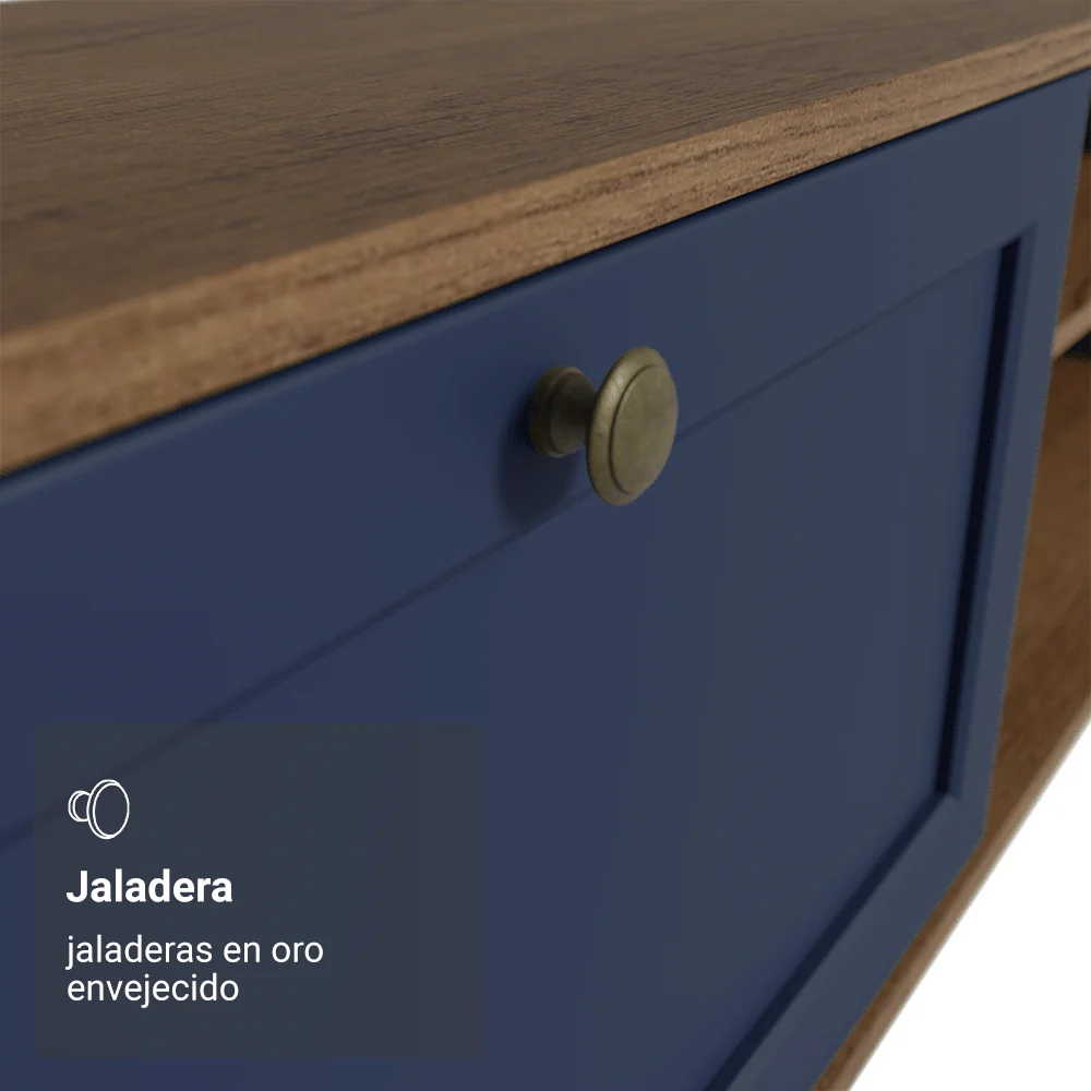 Rack para TV hasta 80 Pulgadas 218 cm 2 Puertas Marrón/Azul Vik Madesa - Image 7
