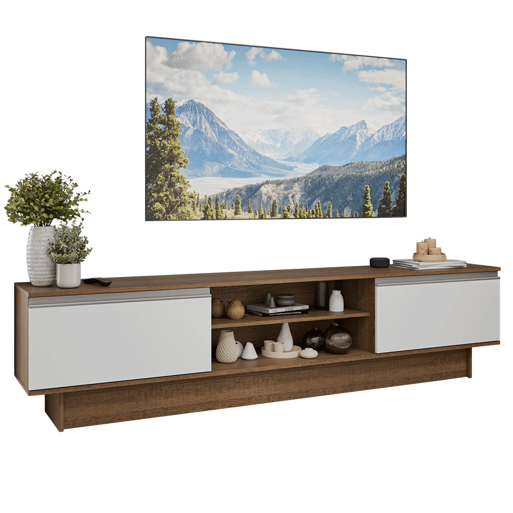 Rack para TV hasta 80 Pulgadas 218 cm 2 Puertas Marrón/Blanco Glamy Madesa - Image 3
