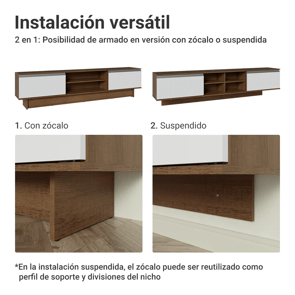 Rack para TV hasta 80 Pulgadas 218 cm 2 Puertas Marrón/Blanco Glamy Madesa - Image 8