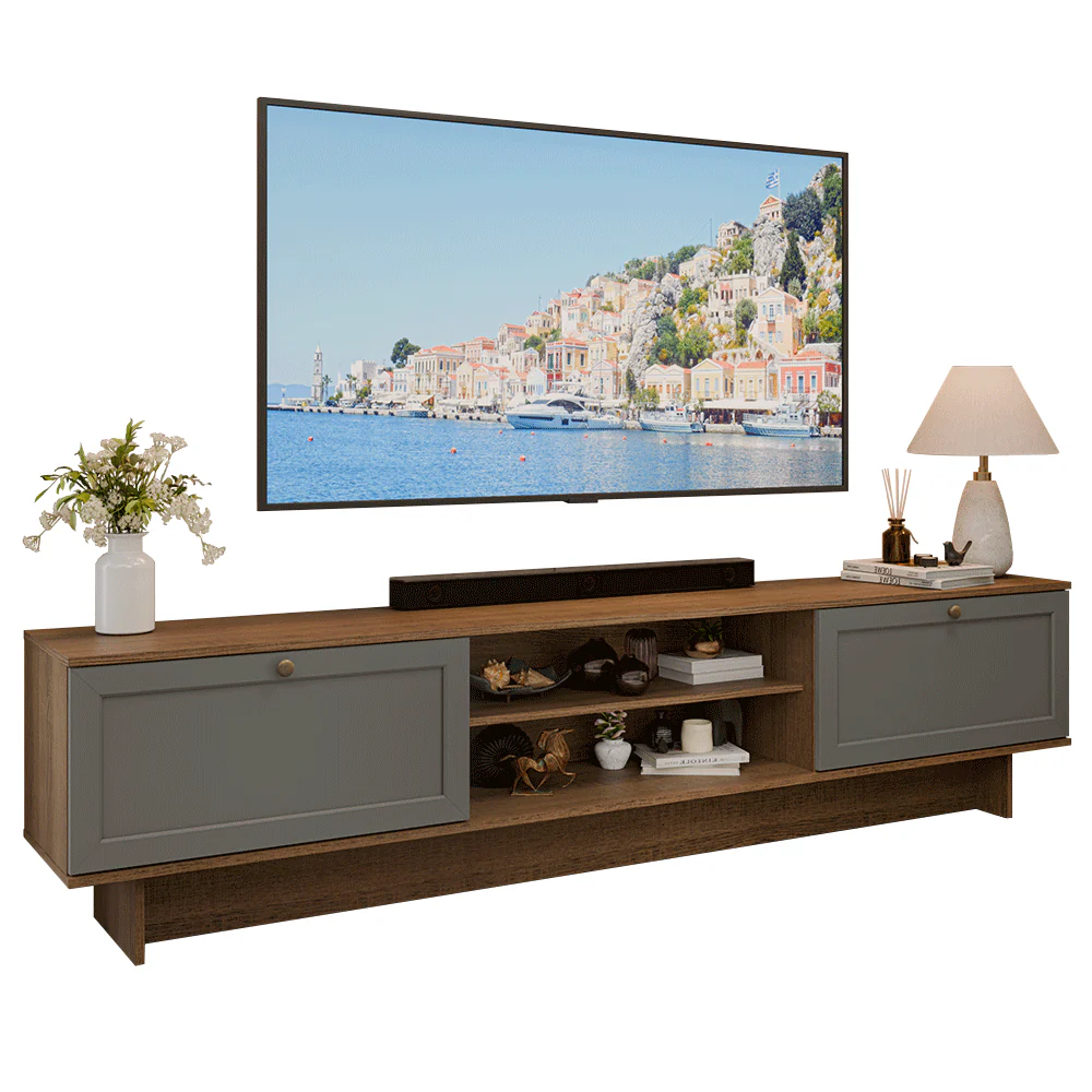 Rack para TV hasta 80 Pulgadas 218 cm 2 Puertas Marrón/Gris Vik Madesa - Image 3