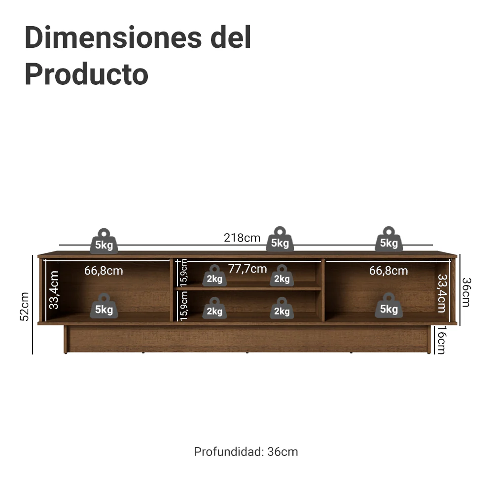Rack para TV hasta 80 Pulgadas 218 cm 2 Puertas Marrón/Negro Lux Madesa - Image 2