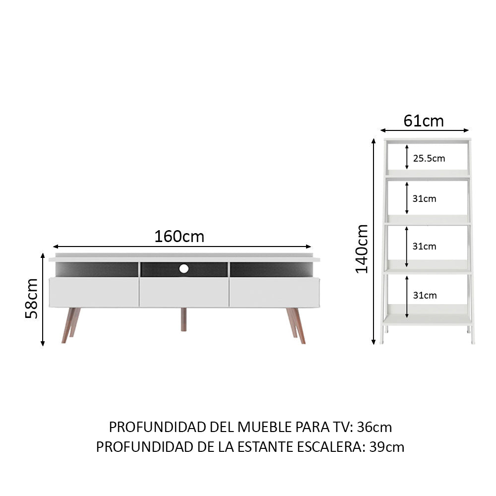 Rack para TV Londres hasta 65 pulgadas y estantería Blanco - Image 2