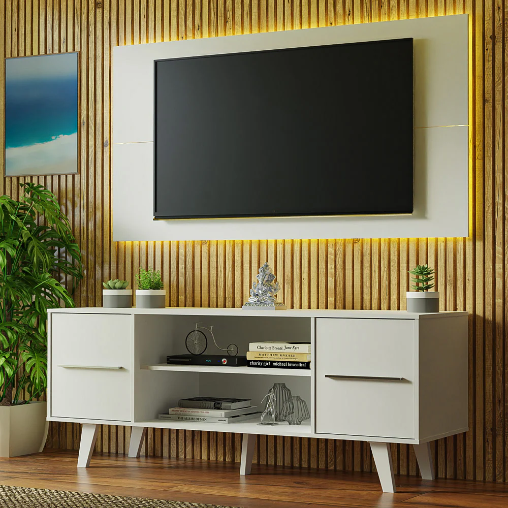 Rack para TV Madesa Copenhagen con Panel de TV hasta 55 Pulgadas Blanco