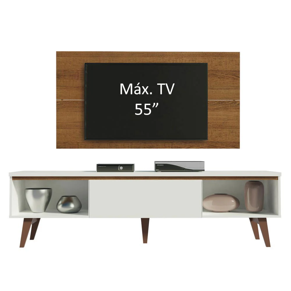 Rack para TV Madesa Reims con Panel de TV hasta 55 Pulgadas 2 Puertas e 1 Cajon Blanco/Marrón - Image 6
