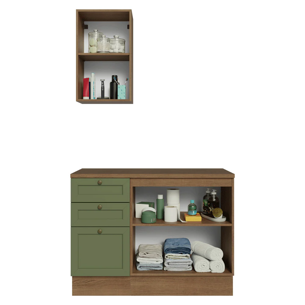 Vanitory 110cm 3 cajones 3 puertas Marrón/Verde Vik 01 - Image 9
