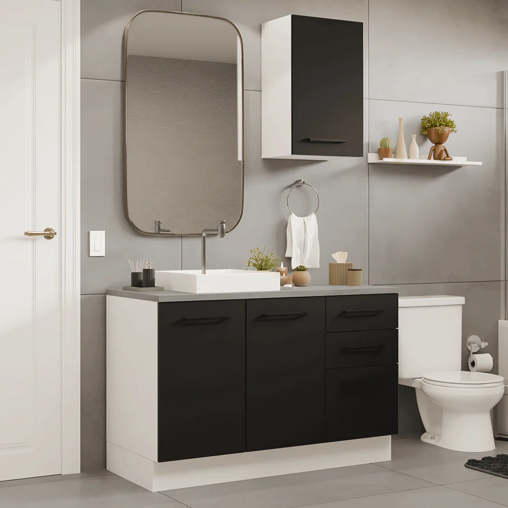 Vanitory 120cm 3 Puertas 3 Cajones Blanco/Negro Agata 01