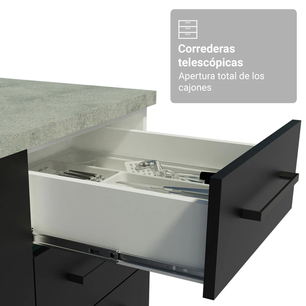 Vanitory 120cm 3 Puertas 3 Cajones Blanco/Negro Agata 01 - Image 6