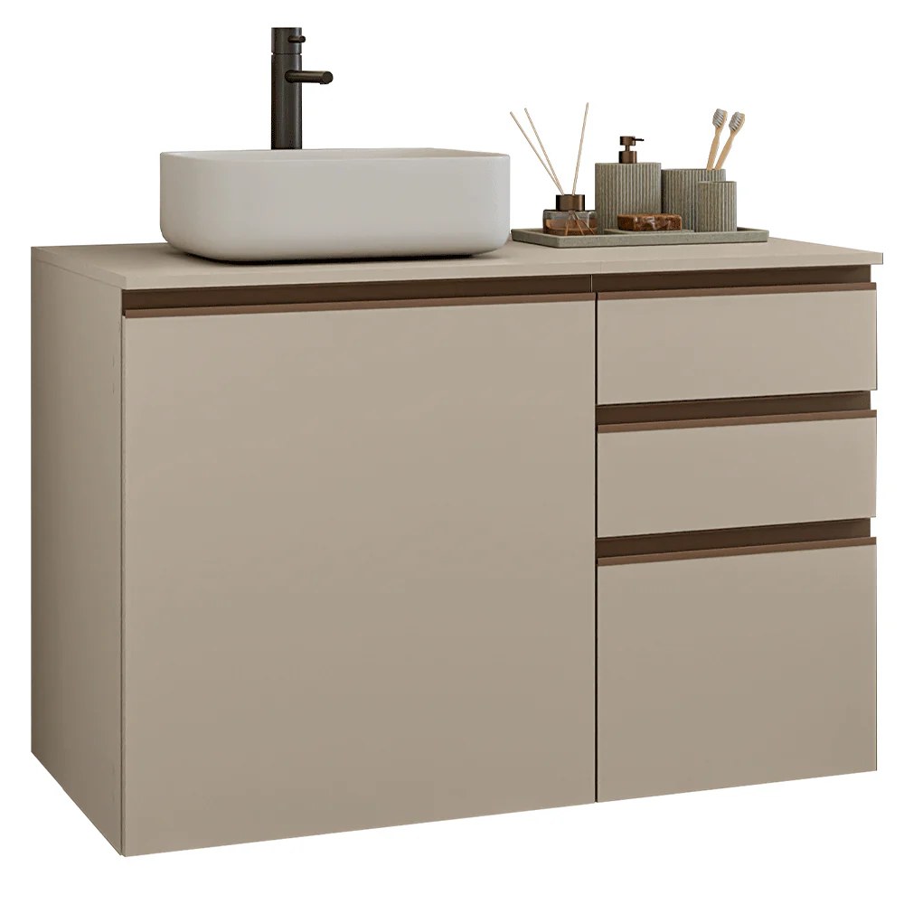 Vanitory Flotante Bajo 100cm 1 Puerta 3 cajones Crema Nice 03 - Image 3