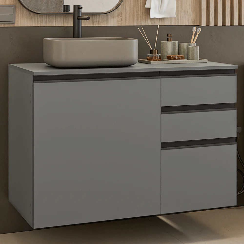 Vanitory Flotante Bajo 100cm 1 Puerta 3 cajones Gris Nice 03