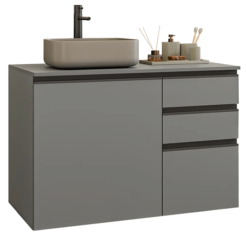 Vanitory Flotante Bajo 100cm 1 Puerta 3 cajones Gris Nice 03 - Image 3